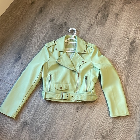 Cleo Pear  Green Moto Faux Leather with attached belt . - Picture 2 of 8